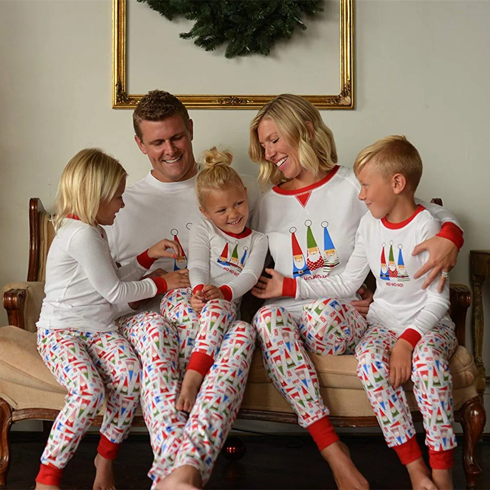 Белый Рождественский пижамный комплект для папы, мамы и детей; одинаковые пижамные комплекты для всей семьи; Рождественская одежда для сна для женщин, мужчин и детей; одежда для сна