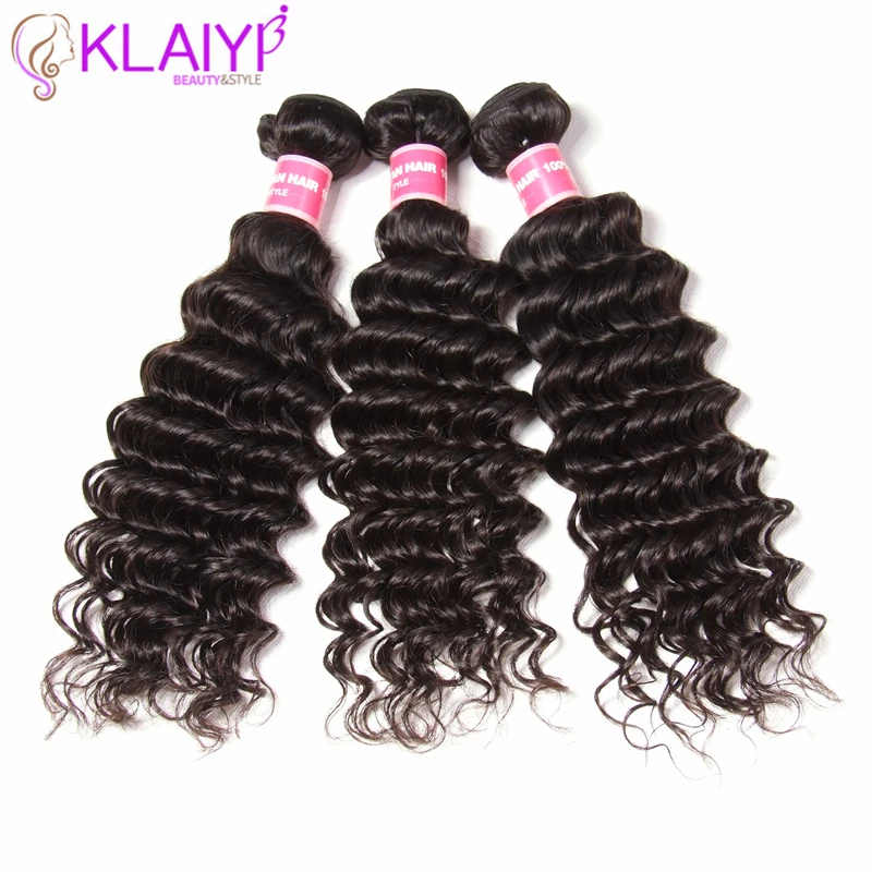 Klaiyi Brazilian Hair Bundles Deep Wave 12-26 Inch Remy Hair 3 Bundles Natural Color Can Be Dyed All Colors 100% Human Hair