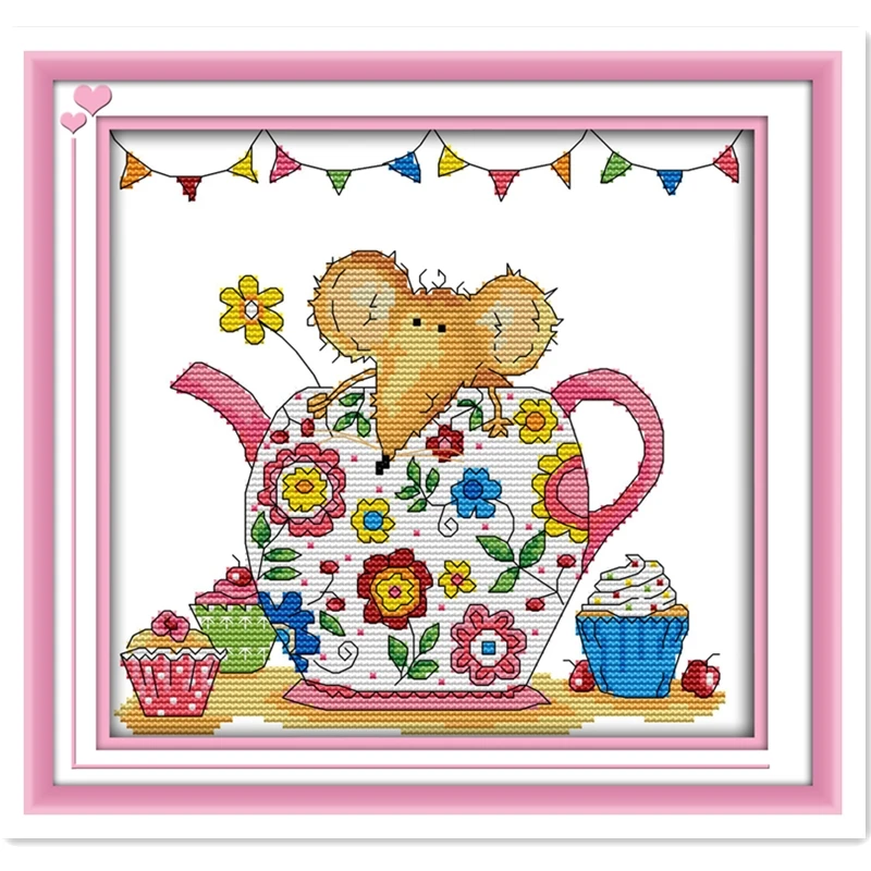 

Flower Mouse Chinese Counted Cross Stitch Patterns Kits DMC Cross Stitch Fabric joy sunday cross stitch kits-for-embroidery