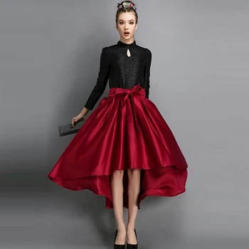 

Hot Sale Street Fashion Taffeta Long Skirts With Chic Bows A Line Invisible Zipper High Low Women Skirts Custom Made Maxi Skirts