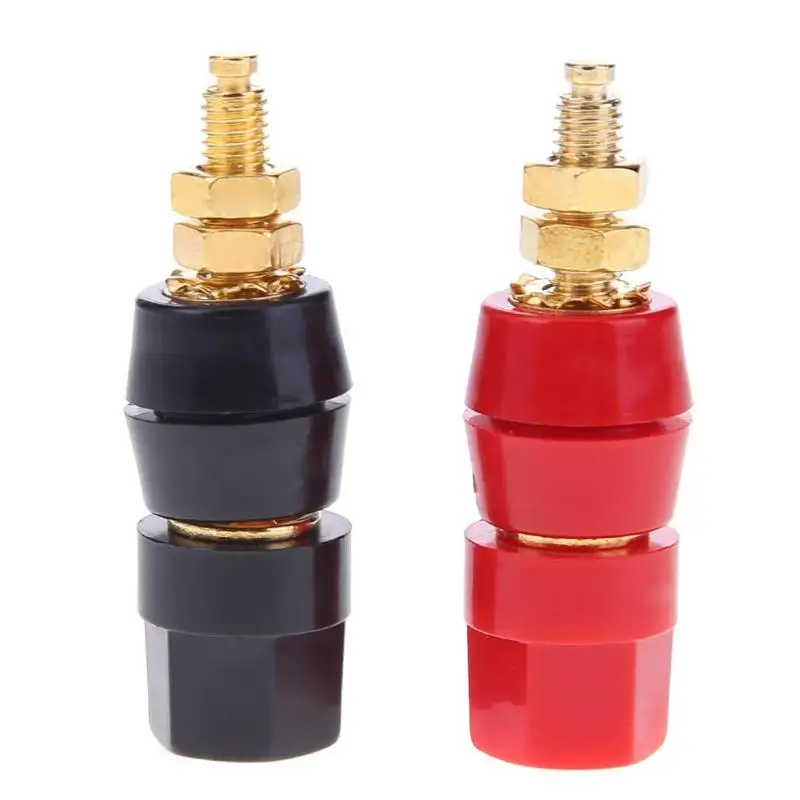 

2PCS Gold Amplifier Speaker Binding Post Terminal 4mm Banana Plug Jack Black + Red Speaker Plug Jack