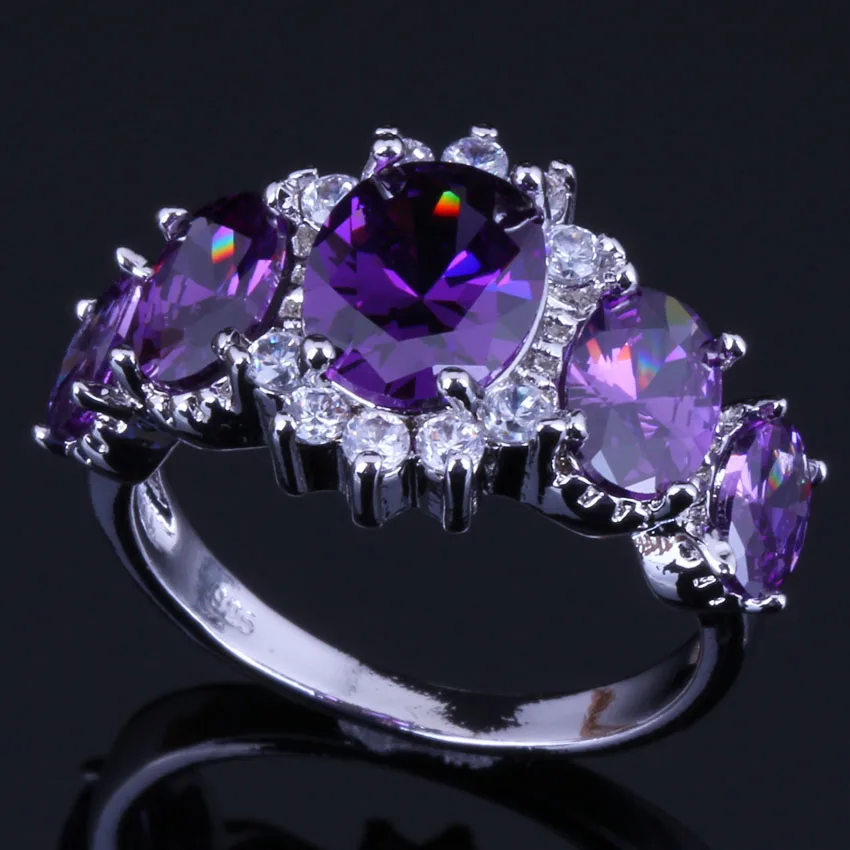 Fascinating Oval Purple Cubic Zirconia White CZ Silver Plated Ring V0412 | Украшения и аксессуары
