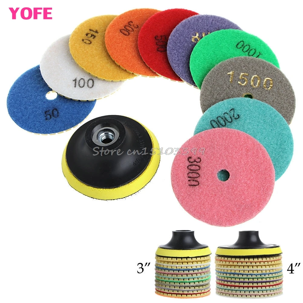 

11Pcs 3"/4" Diamond Polishing Pads Granite Marble Concrete Stone Grinding Discs G08 Drop ship