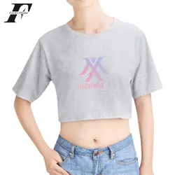 LUCKYFRIDAYF 2018 монста х футболки Для женщин открытым пупком пикантные Короткие Футболка женская поп Harajuku Хип-хоп О-образным вырезом летом