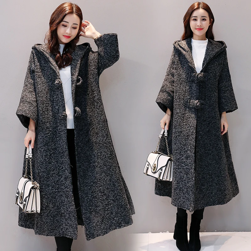 

2019 Trench Autumn Winter new outwear large size Women's solid color was loose long windbreaker hooded coat female v494