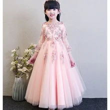 Высококачественные вечерние Пышное Платье для принцессы с цветочным рисунком из розового тюля для маленьких девочек, блестящие платья для первого причастия с аппликацией из бисера