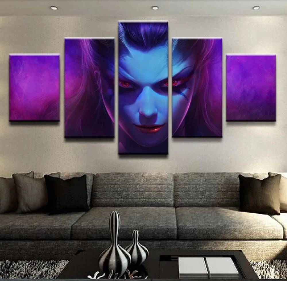  Fashion Canvas Painting Framework Wall Home Decoration Modular 5 Panel Art Prints DOTA 2 Queen Of P
