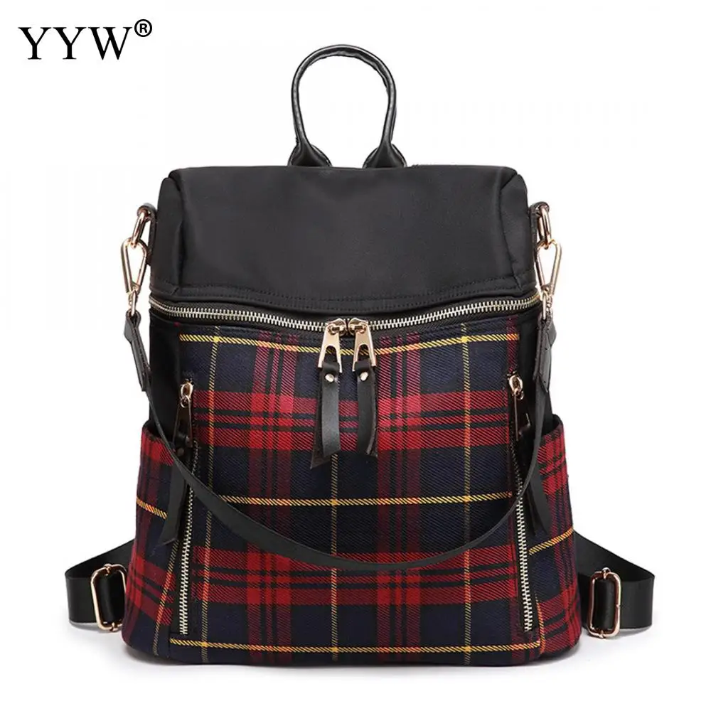 

Plaid Shoulder Backpack For Women Fashion Girl Colleague Student School Backpacks Soft Surface Multifunctional shoulder New 2018