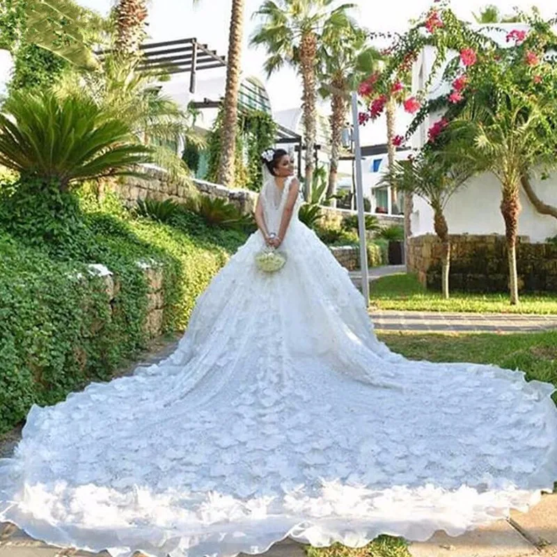 Robe De Mariage Kuwait Luxurious Flowers Ball Gown Wedding Dresses
