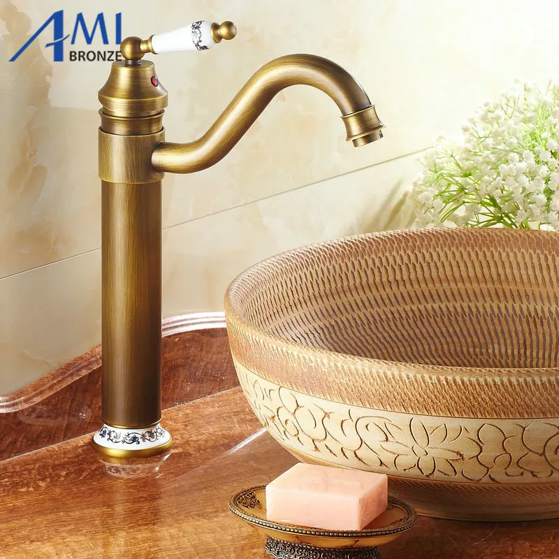 13/" Antique Brass /& Porcelain Kitchen Sink Swivel Bathroom Basin Brass Faucet