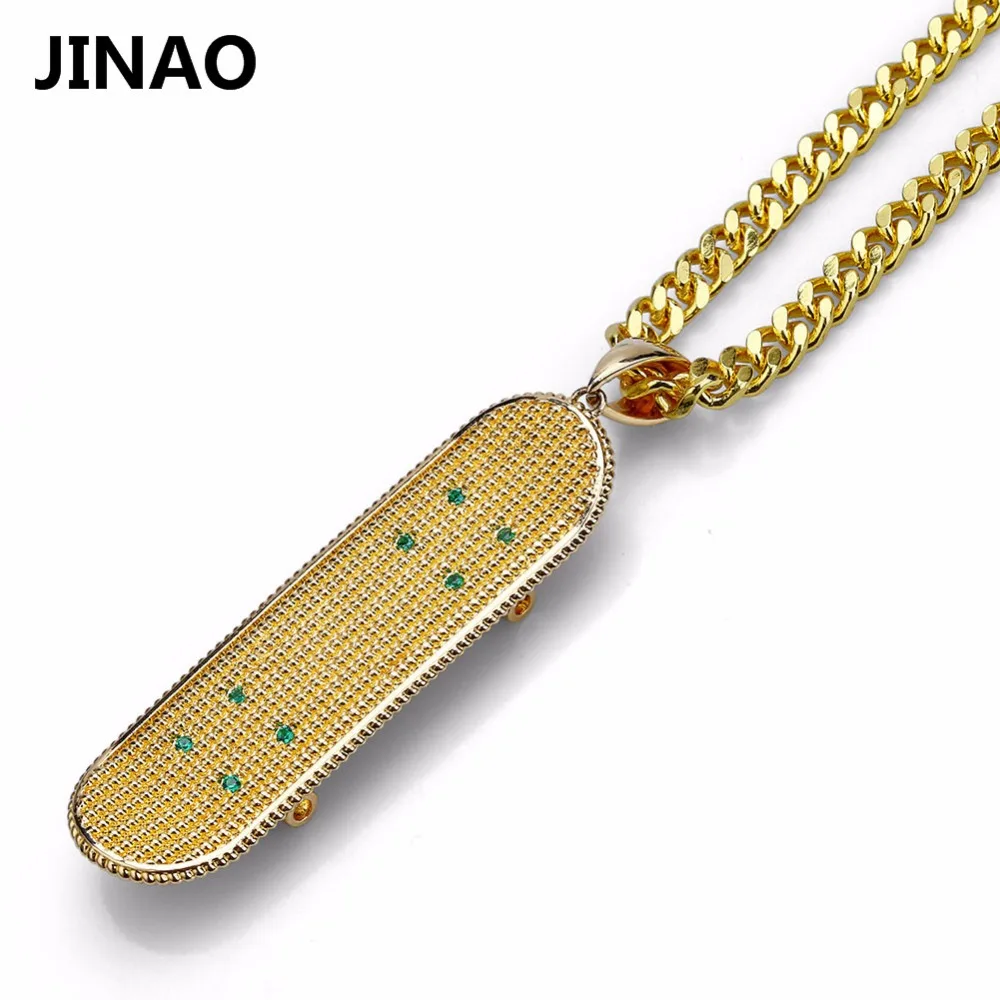 JINAO золото/серебро цвет покрытием Iced Out медь микро проложить CZ камень подвеска в виде доски для скейтборда ожерелья хип хоп ювелирные изделия с кубинской цепочкой
