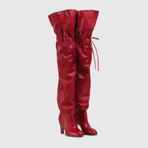 Arden Furtado/ г. осенние модные сапоги выше колена с перекрестной шнуровкой красные сапоги со складками женская обувь на высоком каблуке 8 см размеры 45, 46