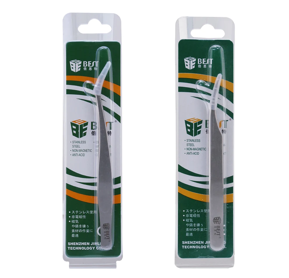 

2pcs Nonmagnetic Stainless Steel Straight Curved Tweezers Brand Craft Picking Tool Make Up Pair of Tweezers Eyelashes Extension