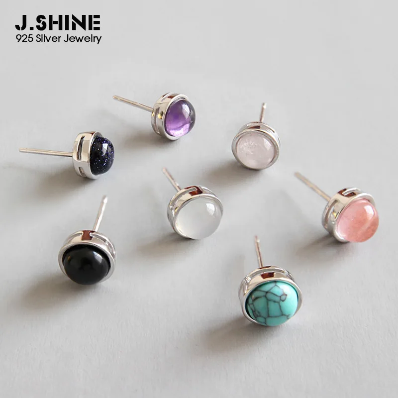 

JShine Pink Purple Crystal Blue Sand Stone Moonstone Malachite Stud Earrings 925 Sterling Silver Earrings for Women Fine Jewelry
