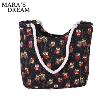 

Mara's Dream 2018 Cartoon Owl Printed Shoulder Bag Women Large Capacity Female Shopping Bag Canvas Handbag Summer Beach Bag Lady