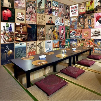 Authentic Japanese sushi cuisine background wall professional production mural wholesale wallpaper custom photo wall free shipping custom wallpaper mural retro japanese traditional culture restaurant sushi shop background wall painting deco