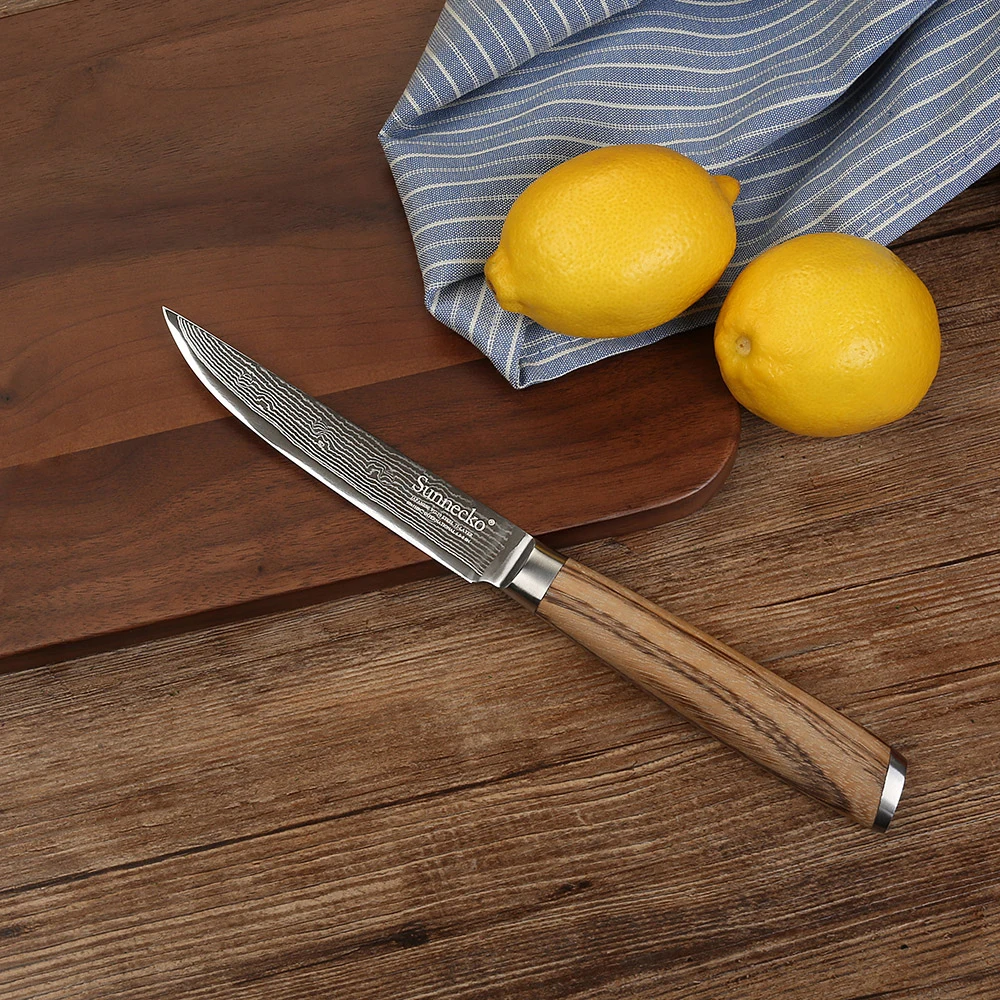 

SUNNECKO 5" inch Utility knife Damascus Japanese VG10 Steel Sharp Multi-purpose Fruit Cutter Knife with Original Wood Handle