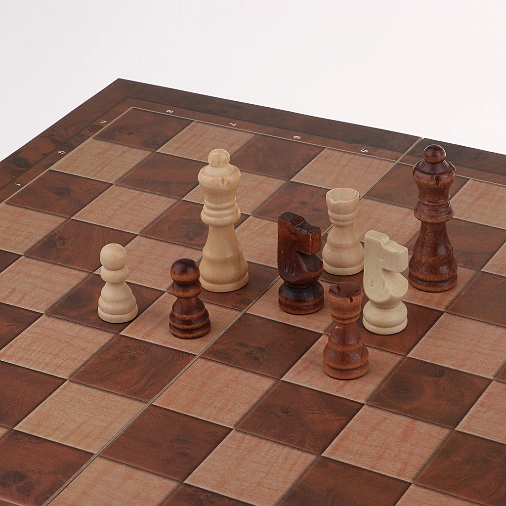 Wooden Portable Foldable 3 in 1 Chess Checkers and Backgammon Pieces Travel Game Set Education Toys 39x39cm