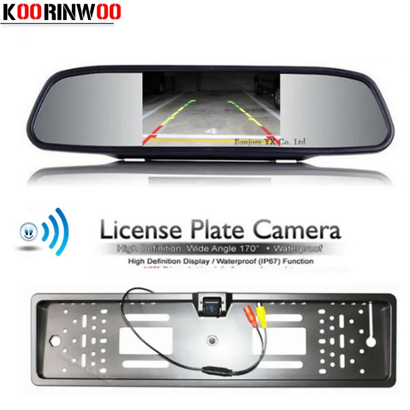 

Koorinwoo Parking Assistance Wireless HD 800*480 Mirror Monitor For Car 170 Degree Europe License Plate Frame Rearview Camera