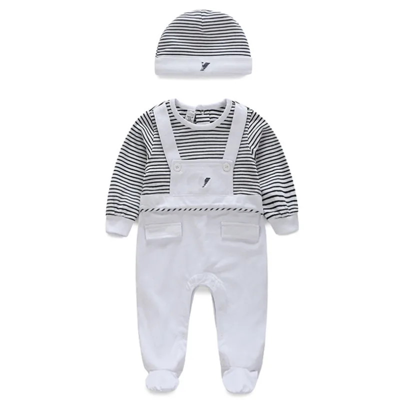 

2018 Autumn New Born Baby Clothes Cotton Rompers for Infant Boys Baby Suit Hat 2Pcs Good Quality Comfort Baby Clothing Sets