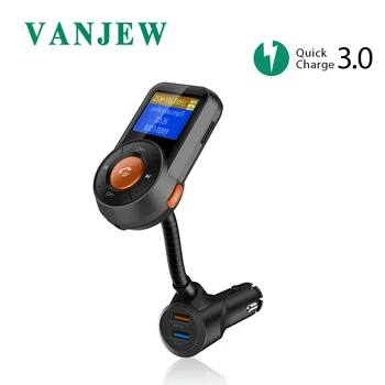 

VANJEW BT76 Bluetooth FM Transmitter Wireless Radio Adapter Hands-Free Car Kit QC3.0 and Smart 2.4A Dual USB Port Car mp3 player