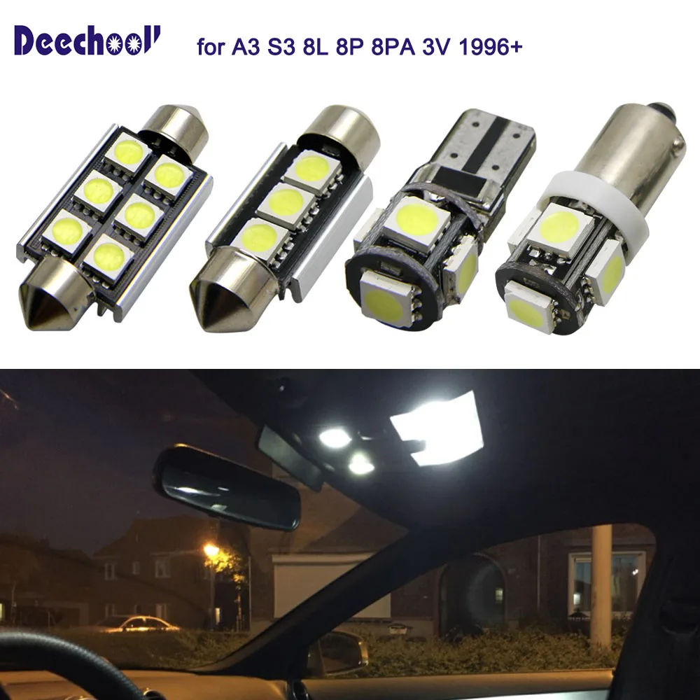 Beste 11 stks Auto LED Lamp Lampen voor Audi A3 S3, wit Canbus Interieur gloeilampen voor A3 S3 8L 8 p 8 PA 3 v 1996 + Lichtkoepel deechooll
