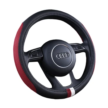 

KKYSYELVA 38cm Auto Steering-Wheel Black Car Styling Steering Wheel Cover Leather Steering Covers Car Interior Accessories