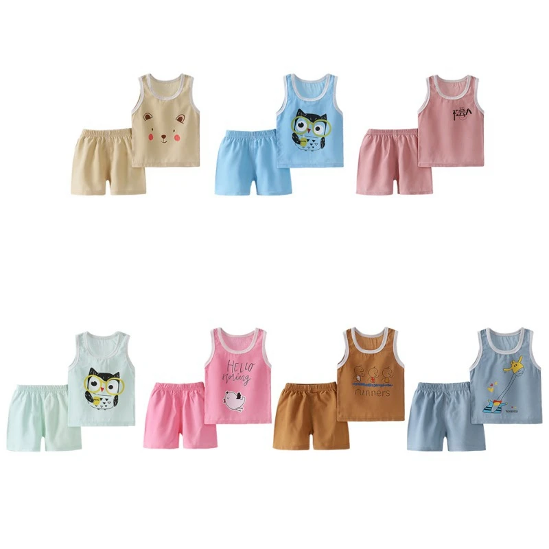 

Summer Baby Boys Girls Vest Tops Shorts 2 pcs Suits Children Cute Cartoon Printed Sleeveless Outfits Clothing Sets 2019 New