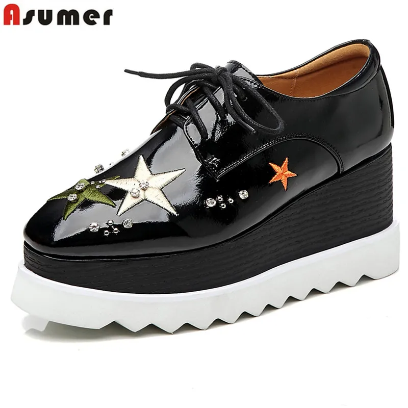 

ASUMER Plus size 33-43 new wedges women pumps round toe lace up wedge platform shoes non-slip spring autumn ladies shoes