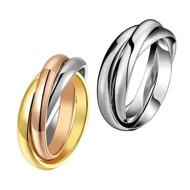 Yellow Rose Gold Silver Colors 3 Circles Finger Ring for Woman Man Wedding Jewel Yellow Rose Gold Silver Colors 3 Circles Finger Ring for Woman Man Wedding Jewel