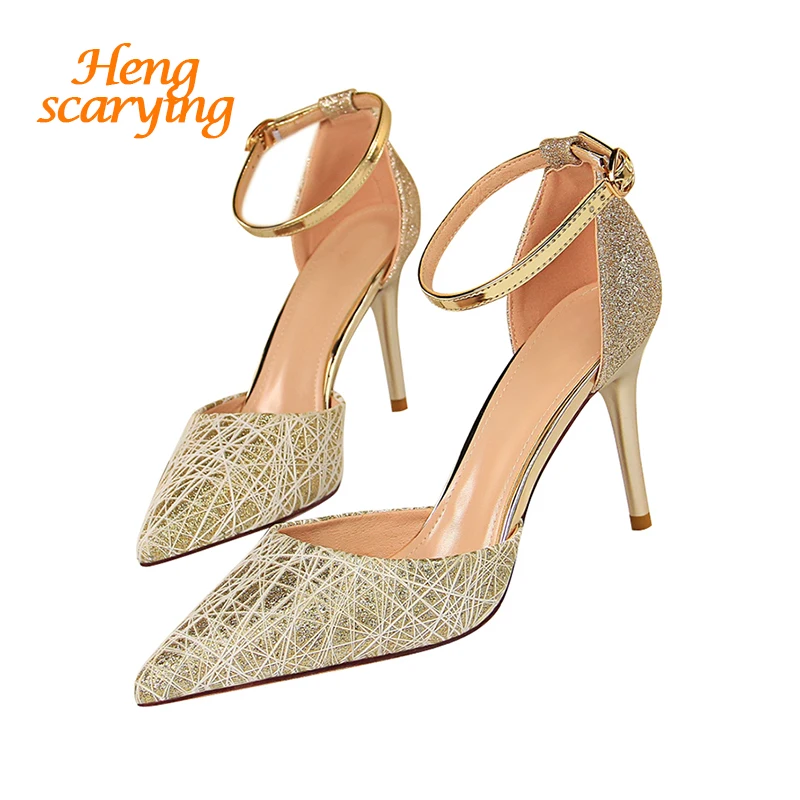 

2019 Summer Fashion Sexy Women 8.5cm High Heels Sandals Wedding Prom Strap Shoes Glitter Sequins Scarpins Stiletto Fetish Pumps