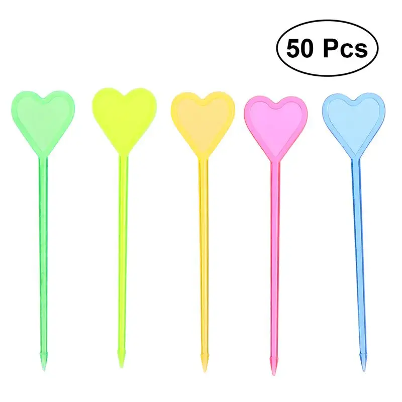 

50pcs Disposable Plastic Poker / Sword / Heart Shape Picks Fruit Forks Plates Picks Cake Fork Dessert Forks (Mixed Color)