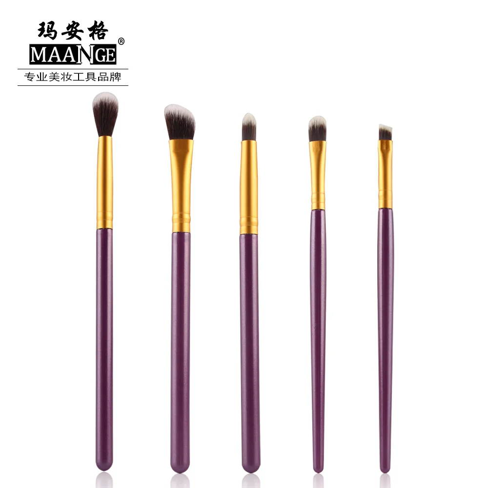 MAANGE, 5 шт., набор косметических кистей для макияжа, пудра, тональный крем, тени для век, бровей, румяна для губ, основа для макияжа, набор инструментов - Handle Color: Purple and Gold