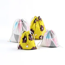 Printed Cotton Linen Drawstring Bag Girls Candy Packaging Bag Travel Storage Bear Portable Small Coin Purse Christmas Gift Pouch