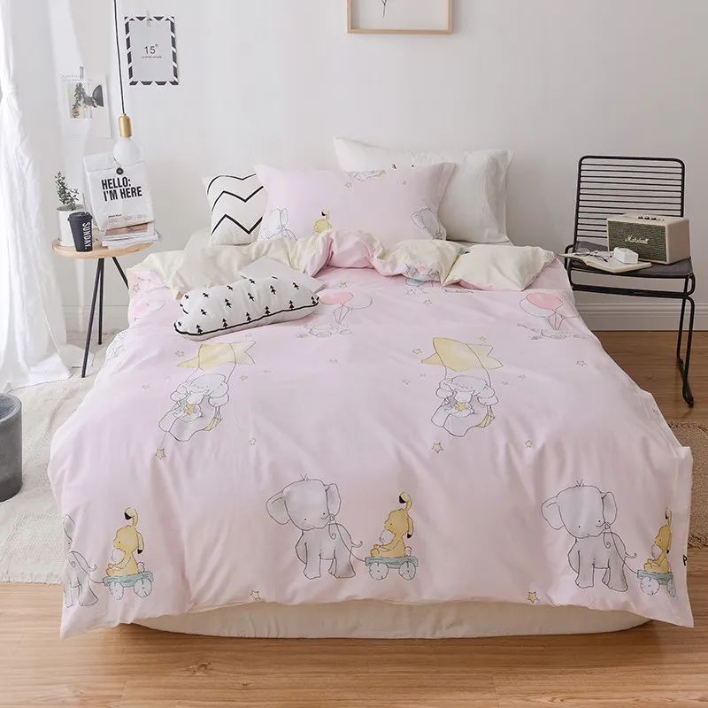 

Simple Pink Minimalist Cartoon Pattern 3pc Bedding Set Black Color Cartoon Duvet Cover Sheet Bed Cover Single Full Size Beddings