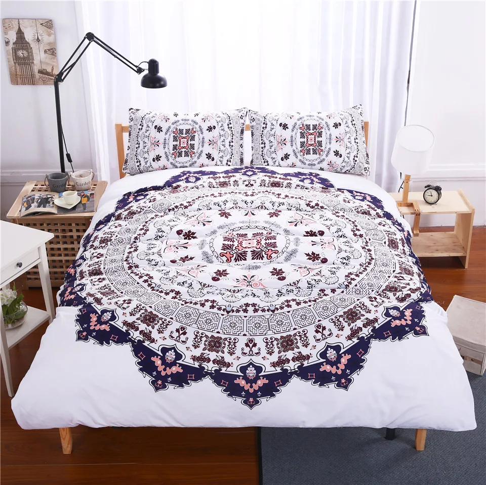 

2018 New 100%cotton White Mandala Bedding Set Bohemian Elephant plain weave Indian Bed Linen Soft Fabric Australian size Decor