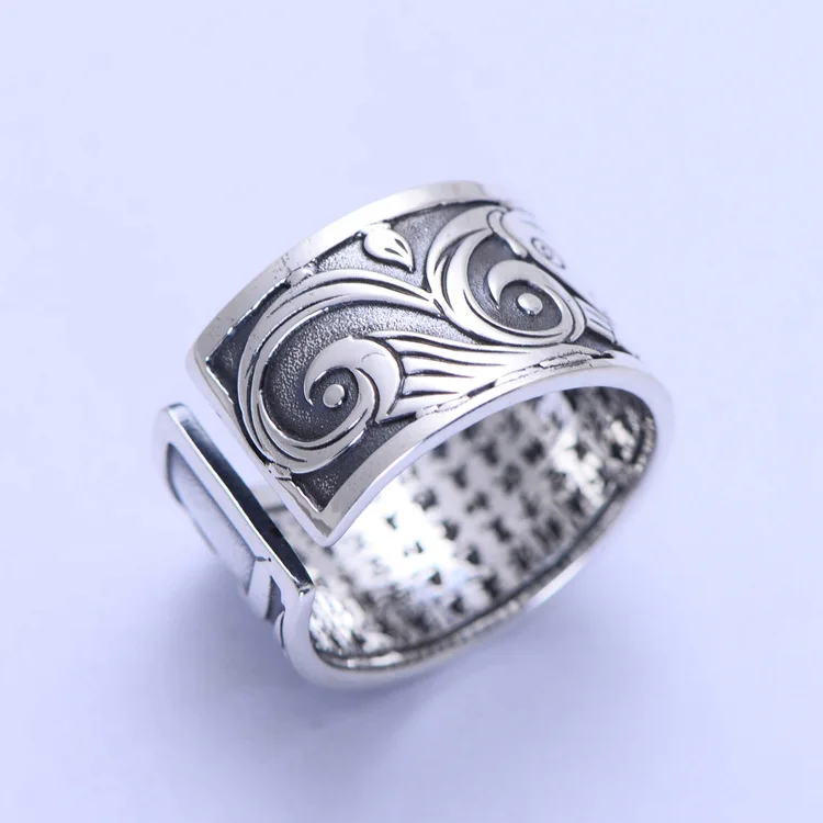 Мужское кольцо из стерлингового серебра 999 пробы, тайское серебро, кои, сердце, сутра, ювелирное изделие, подарок, 1,2 см, широкий палец, кольцо CH057161