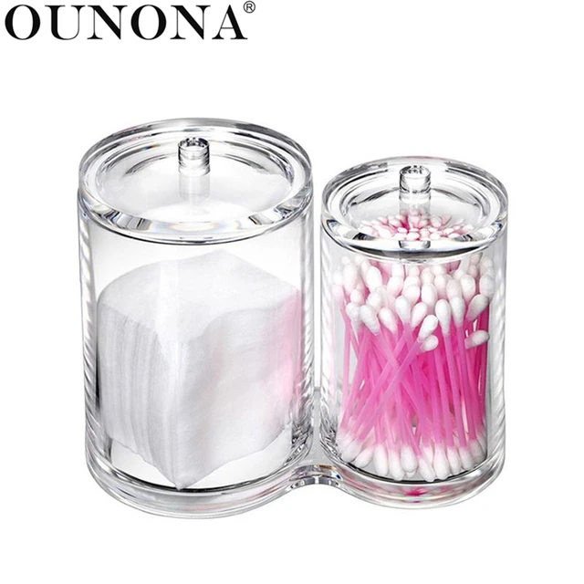 Cotton Ball Swab Holder Organizer Storage Box Cosmetic Brush Cotton Ball Swab Holder Organizer Storage Box Cosmetic Brush Acrylic Round Container Pad