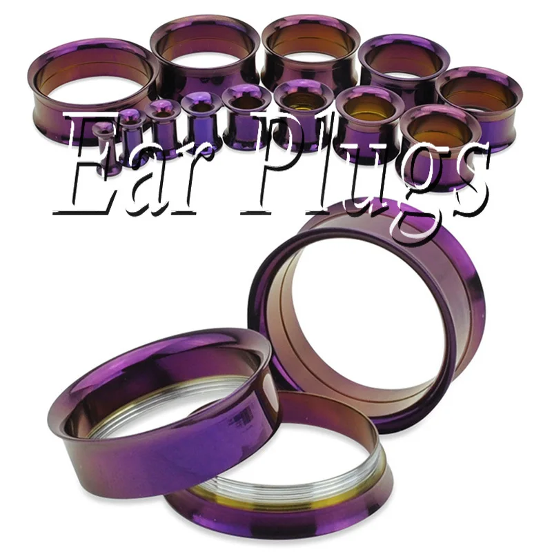 Wholesale 48pcs/lot stainless steel anodized purple double flare ear