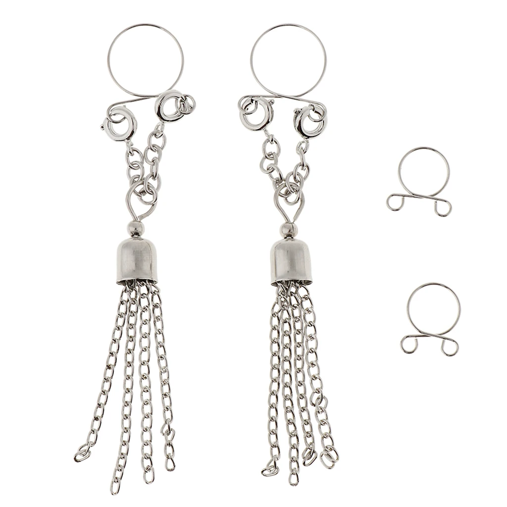 1 Pair Clip On Fake Non Pierce Nipple Rings Crystal Dangle Non Pierced Body Jewelry