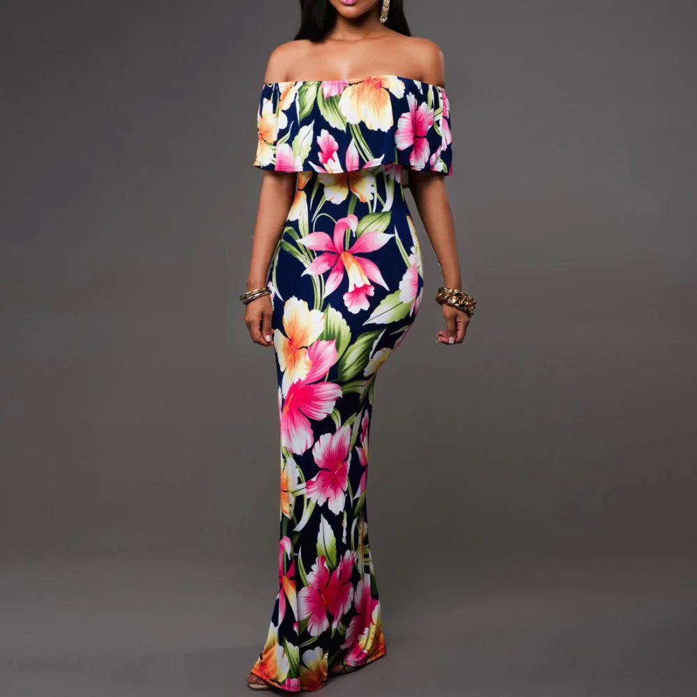 2016 Boho модные пикантные Bodycon Длинные летние платья с открытыми плечами без
