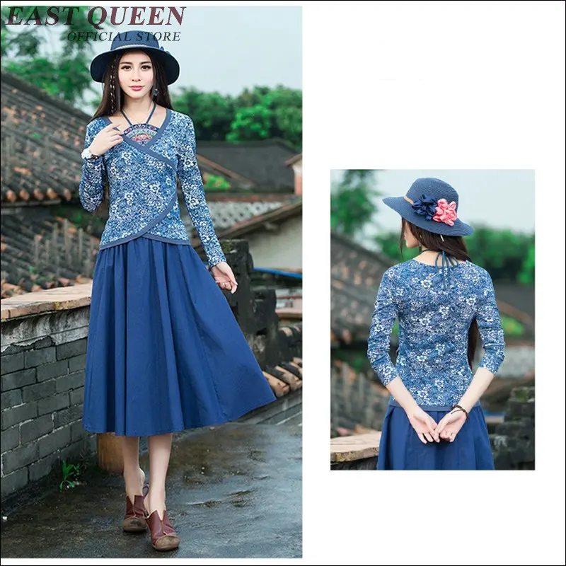 Chinese style clothing Deep v-neck tops Three quarter sleeve top Slim tight t shirt tops for women AA1540z