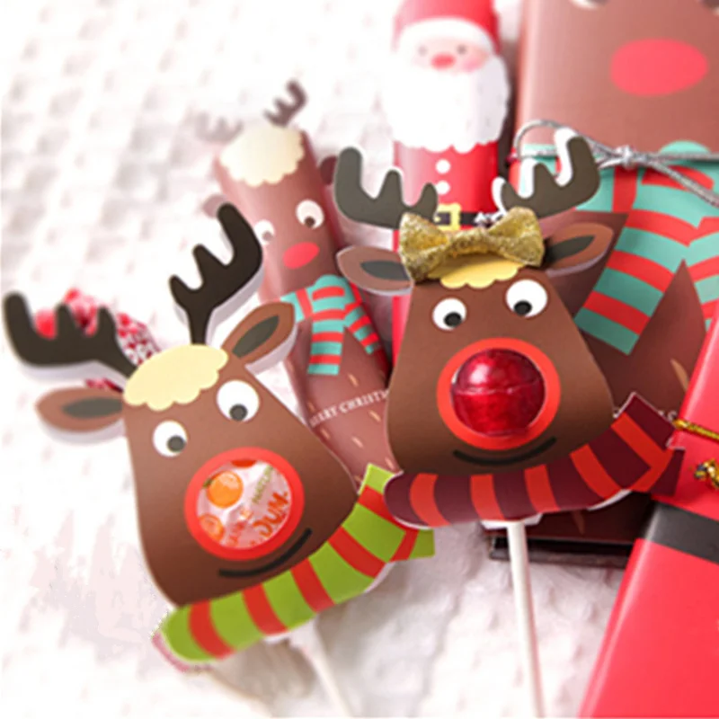 

25Pcs Paper Lollipop Cover Elk Design Children Birthday Wedding Candy Cake Decor Tools Christmas Gift Packaging Box