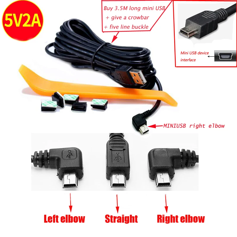 

New Car Charging curved mini USB Extended Cable for Car DVR Camera Video Recorder / GPS / PAD etc, Cable lengh 3.5m ( 11.48ft )