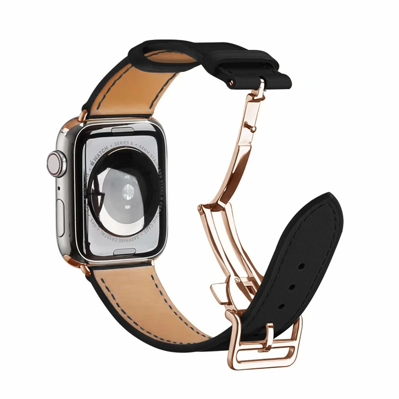 Herm Logo, розовое золото, натуральная кожа, один тур, браслет для часов Apple Watch Series 5 4 44/40 мм, замена для iWatch