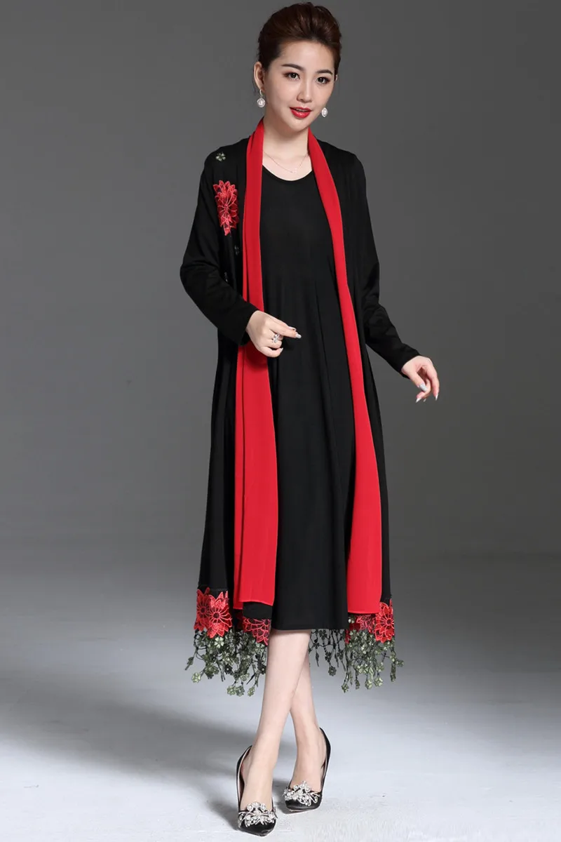 Элегантное женское длинное платье в китайском стиле для среднего возраста, Ретро стиль, Цветочная вышивка «кроше», платье из двух частей, женское вечернее платье, большие размеры 4XL