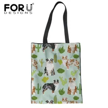 FORUDESIGNS с принтом австралийской овчарки, высококачественные многоразовые сумки, холщовые женские сумки для покупок, складные сумки для хранения