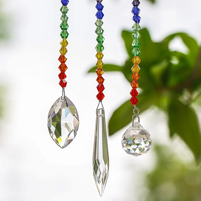 H&D Crystal Prism Rainbow Octogon Chakra Hanging Suncatcher - Window Sun Catcher Home Garden Decoration Accessories, Set of 3