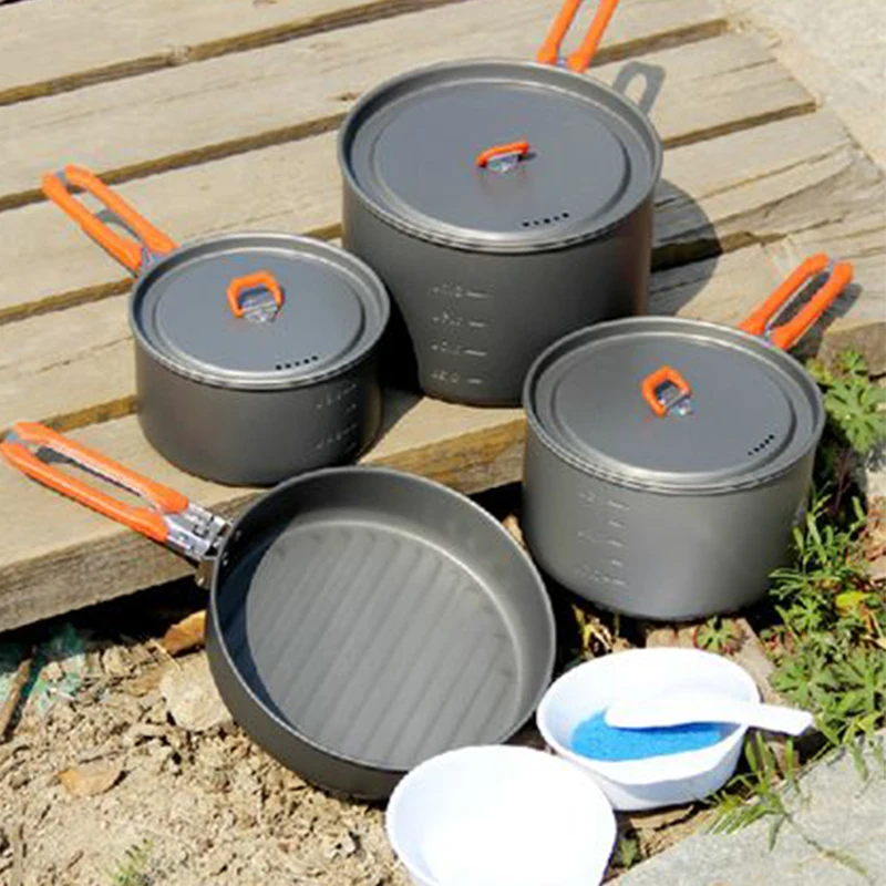 4-5 человек походный набор для приготовления пищи 3 кастрюли сковорода для команды на открытом воздухе Кемпинг Туризм Пикник Кухонная Посуда огонь клен праздник 5