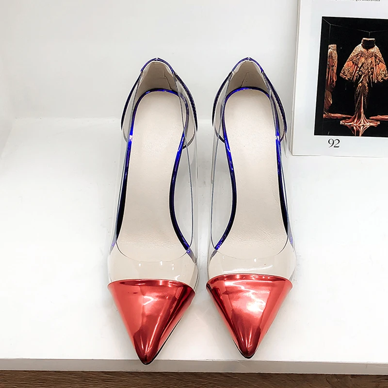 LAIGZEM/Новые пикантные женские туфли-лодочки на высоком прозрачном каблуке Женская Базовая Клубная обувь для вечеринок женская обувь; zapatos mujer; маленькие и большие размеры 33-45